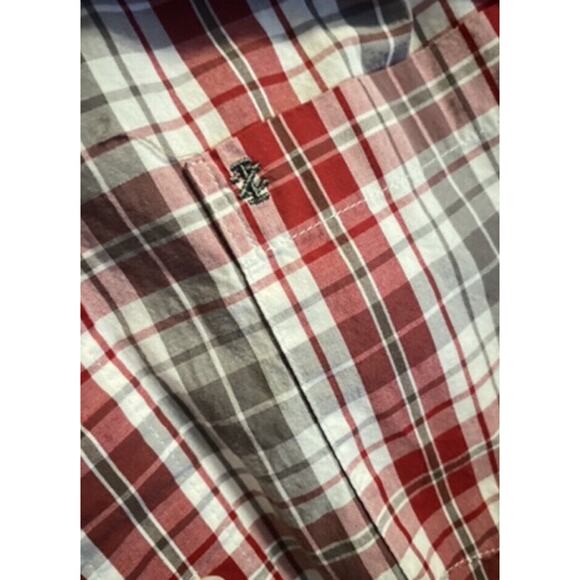 Izod Vintage Long Sleeve Red and Tan Striped Button Shirt Large Tall - Picture 7 of 7